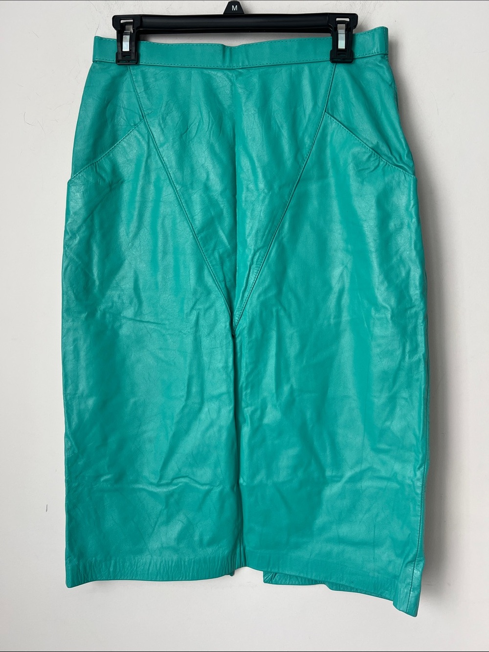 Vintage Tarazzia Teal Leather Midi Skirt Y2K Sz 11/12 🟩